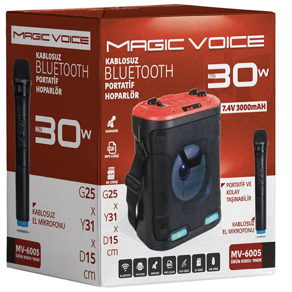 MAGICVOICE%20MV-6005%20VHF%20EL%20MİKROFONU+USB+SD+BT%2030%20WATT%20IŞIKLI%20TAŞINABİLİR%20ŞARJLI%20SEYYAR%20ANFİ