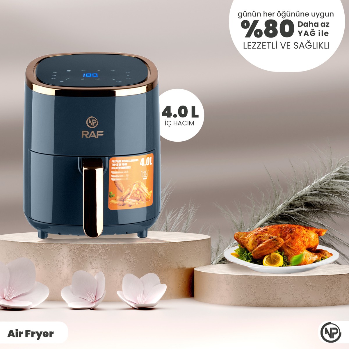 Npo%20Raf%20R5007%20Dokunmatik%20Ekran%204.0l%20Airfryer%201500W%20Yağsız%20Kızartma%20&%20Sıcak%20Hava%20Fritözü