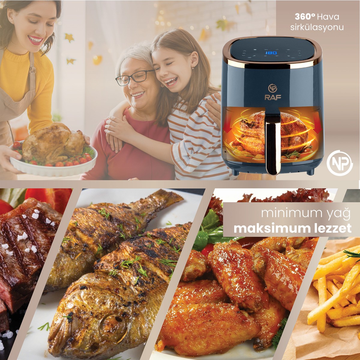 Npo%20Raf%20R5007%20Dokunmatik%20Ekran%204.0l%20Airfryer%201500W%20Yağsız%20Kızartma%20&%20Sıcak%20Hava%20Fritözü