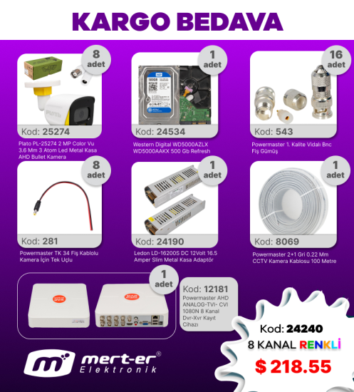 KAMERA KAMPANYASI 8 KAMERALI AHD WARM LED RENKLİ SET