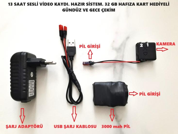 13 Saat Video ve Ses Kayıt Yapabilen Gece Görüşlü  Mini Kamera 32 GB Hafıza Kartı Hediyeli